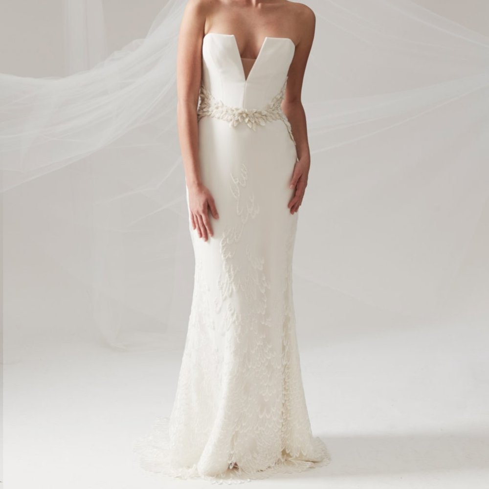 Strapless Feathered Bespoke Wedding Gown
